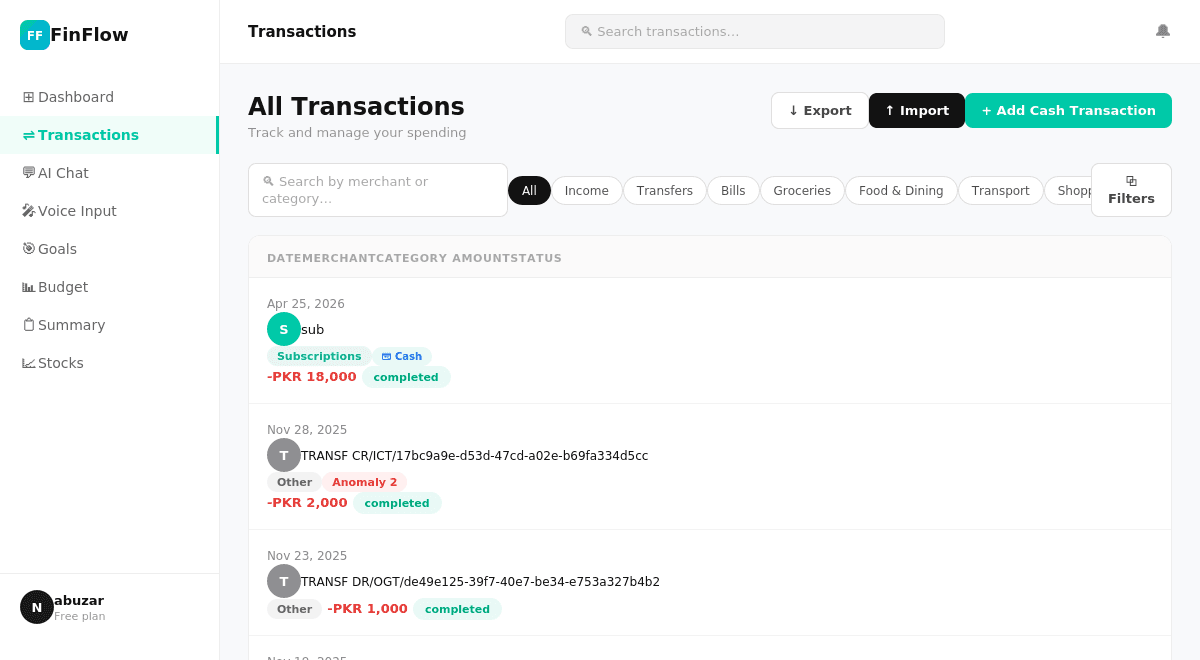 FinFlow - AI Personal Finance Platform